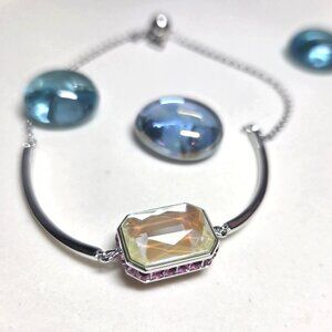 Authentic Swarovski Orbita Bracelet Octagon Cut Crystal Double Sided Rhodium Sli